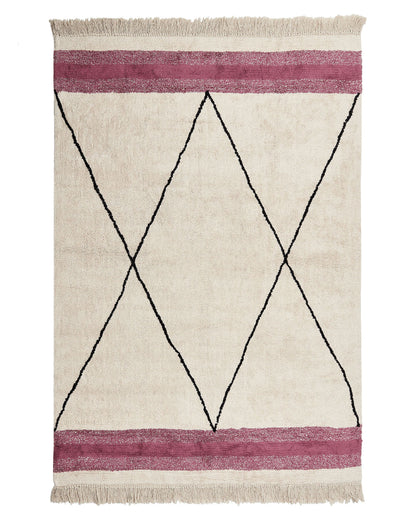 Boho Cotton Area Rug Beige Pink 140 x 200 With Tassels And Geometric Pattern