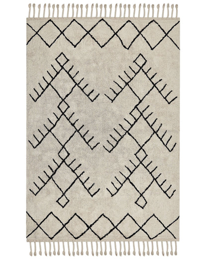 Cotton Area Rug 160 X 230cm Beige Black Geometric Tassels Boho Style Texture