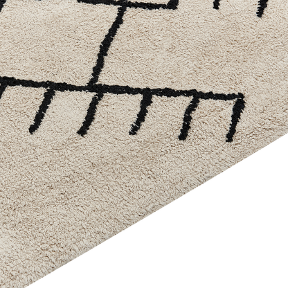 Cotton Area Rug 160 X 230cm Beige Black Geometric Tassels Boho Style Texture
