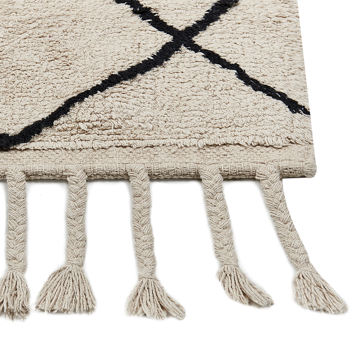 Cotton Area Rug 160 X 230cm Beige Black Geometric Tassels Boho Style Texture