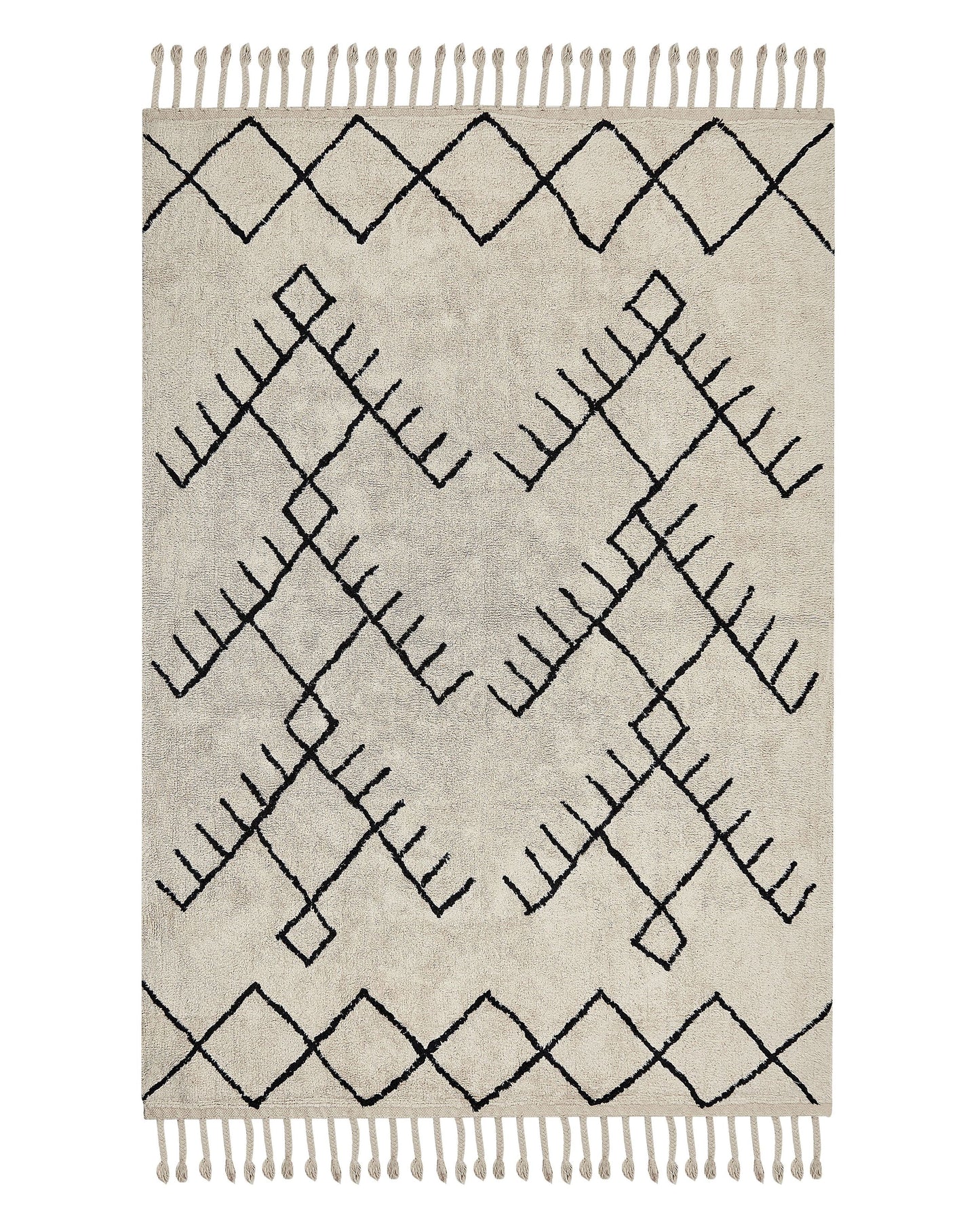 Cotton Area Rug 140 x 200cm Beige And Black Geometric Tassels Rectangular