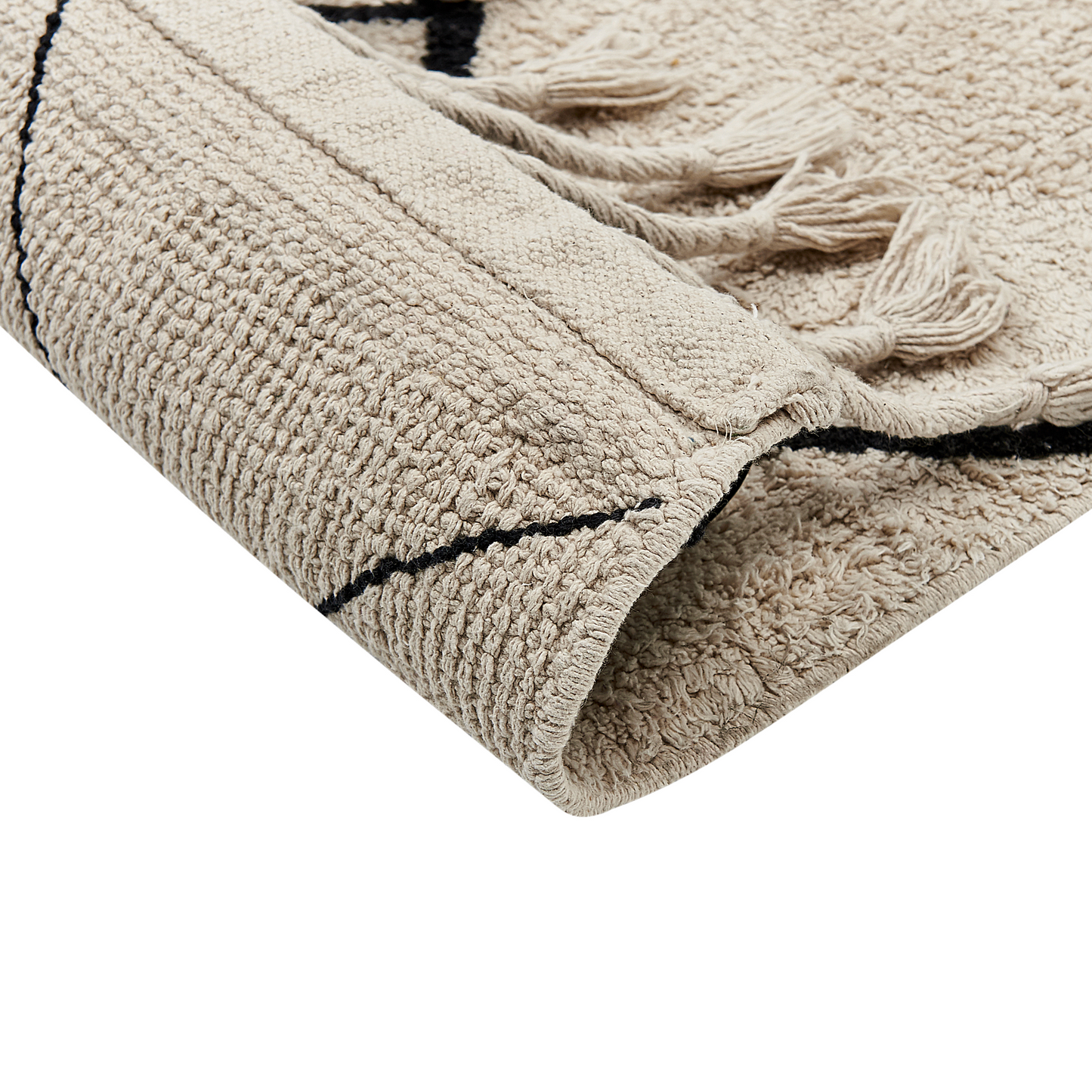 Cotton Area Rug 140 x 200cm Beige And Black Geometric Tassels Rectangular