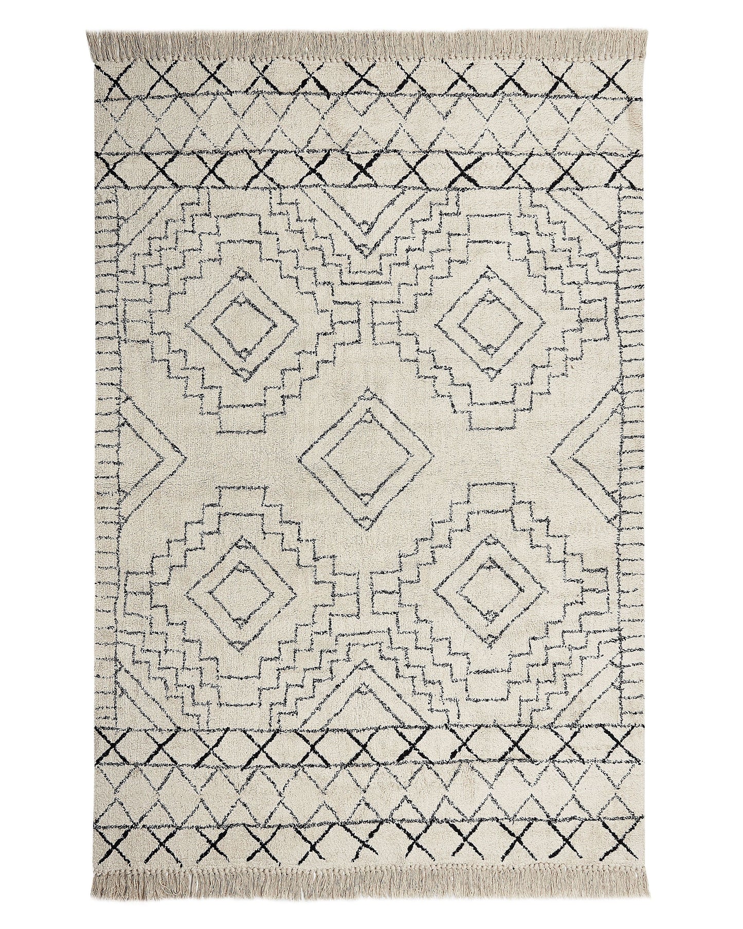 Aztec Cotton Area Rug Beige Black 140 x 200 Low Pile Modern