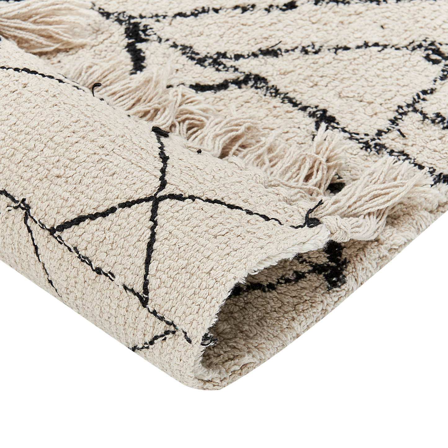 Aztec Cotton Area Rug Beige Black 140 x 200 Low Pile Modern