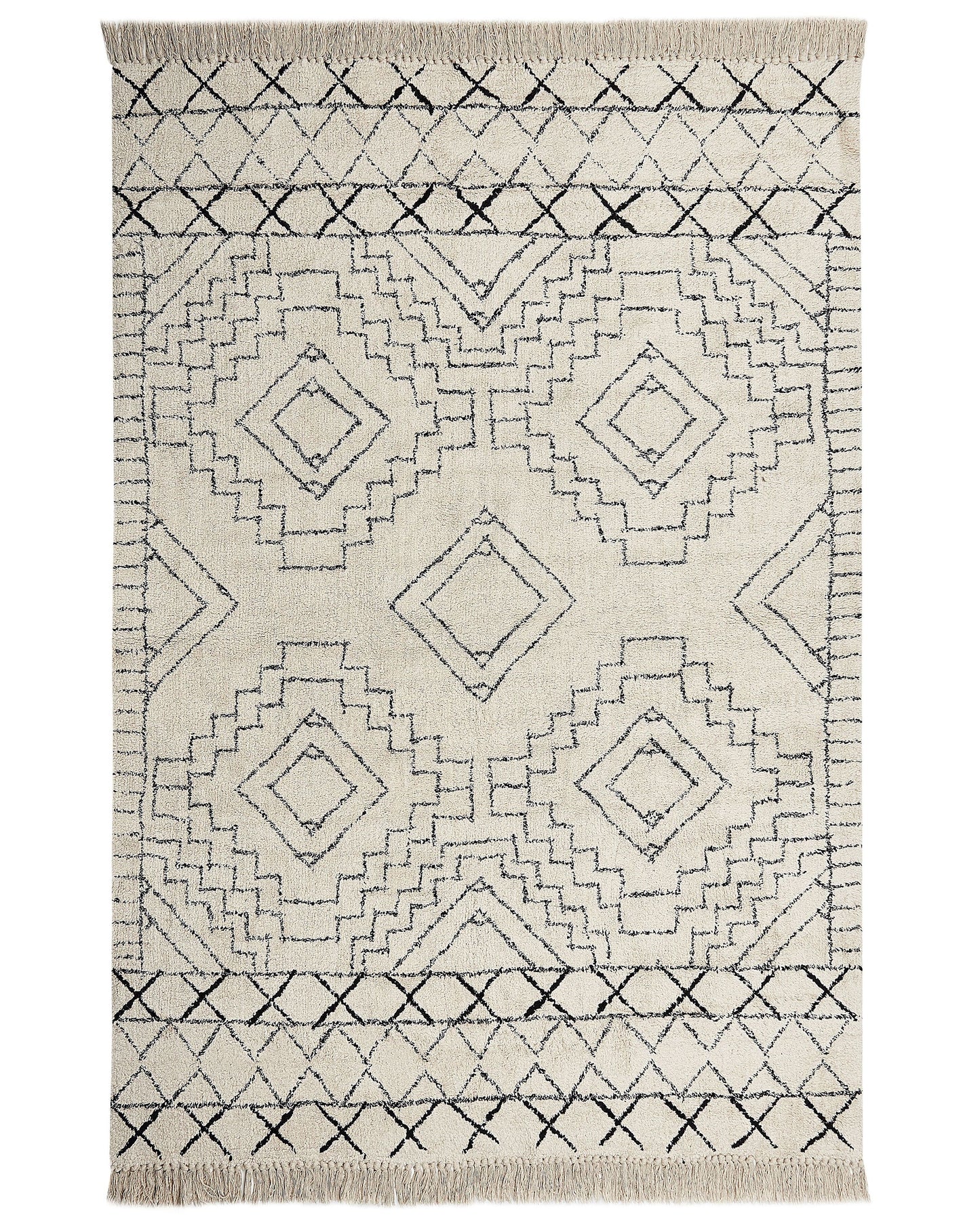 Cotton Aztec Rug Beige Black 160 x 230cm Low Pile
