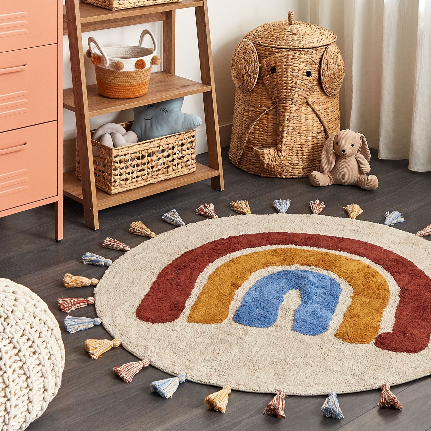 Laurel Loom Rainbow Round Cotton Area Rug 120cm With Tassels