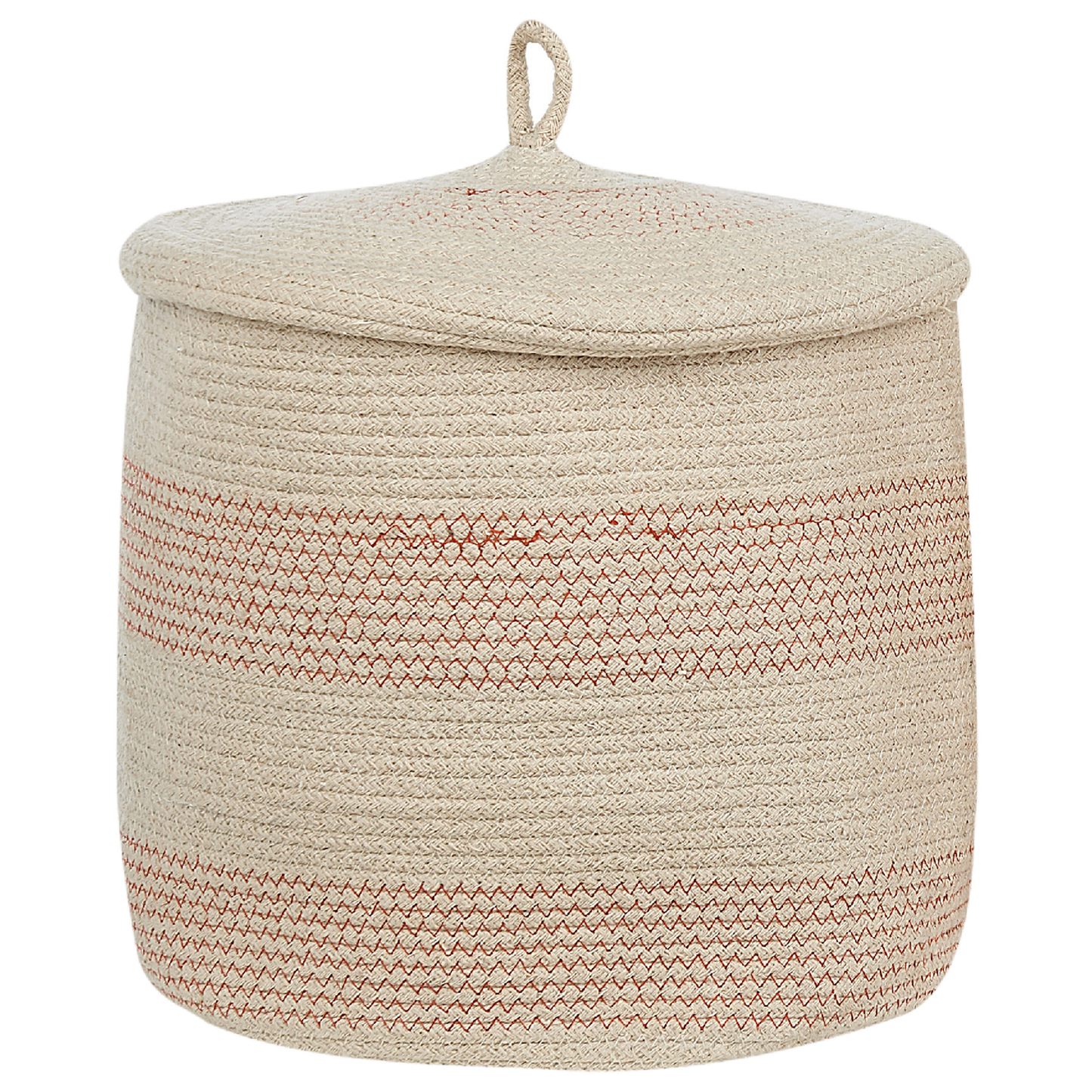 Set Of 2 Beige Pink Cotton Striped Storage Baskets With Lids