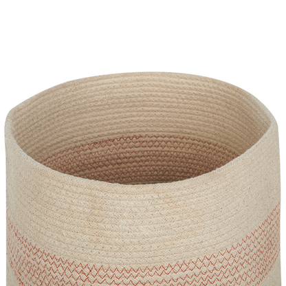 Set Of 2 Beige Pink Cotton Striped Storage Baskets With Lids