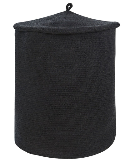 Black Cotton Storage Basket With Lid Laundry Bin For Boho Home Organization