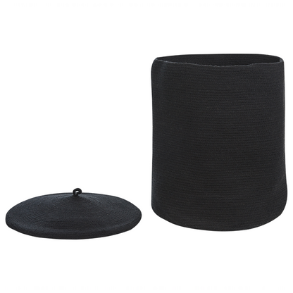 Black Cotton Storage Basket With Lid Laundry Bin For Boho Home Organization