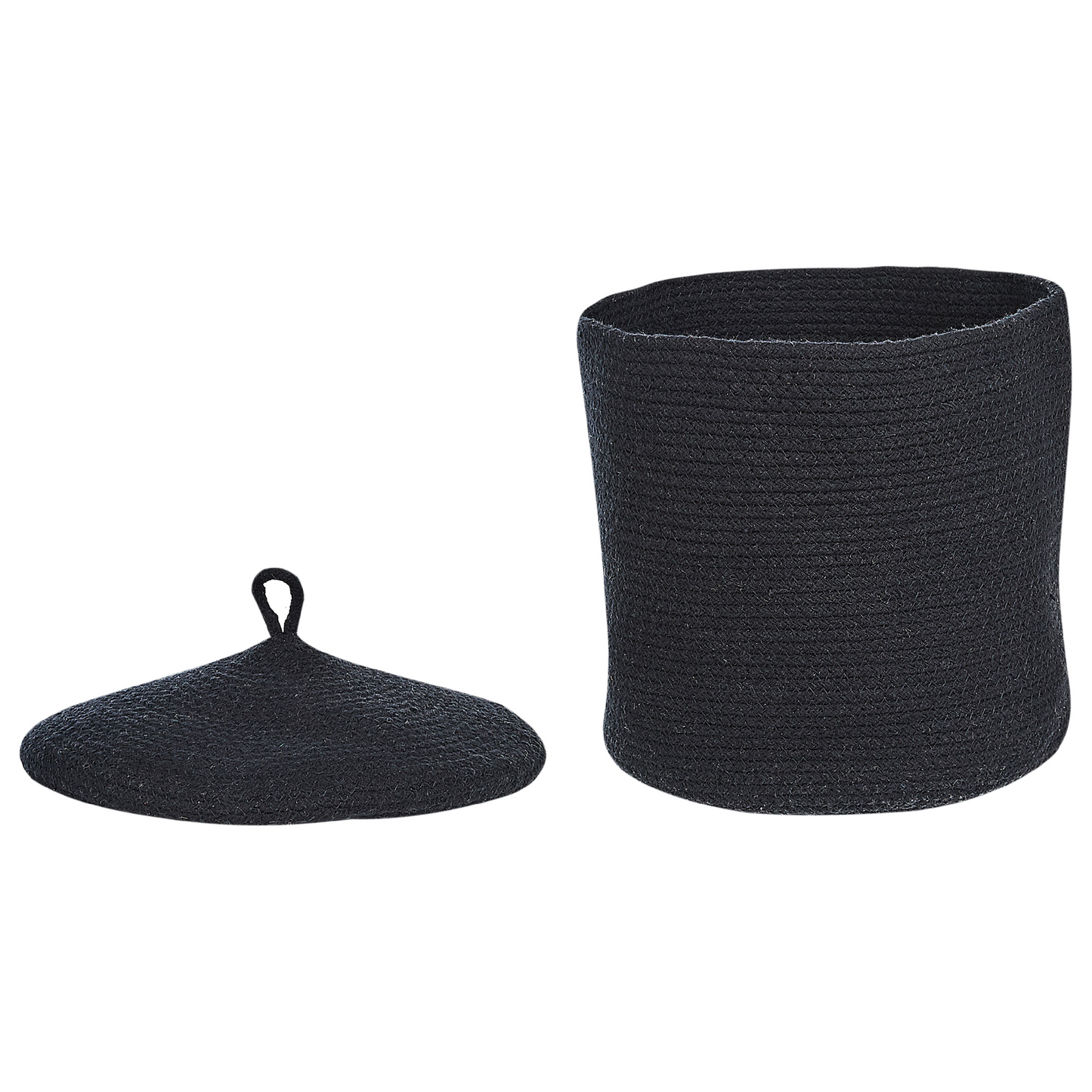Boho Storage Baskets Set of 2 Black Cotton with Lid