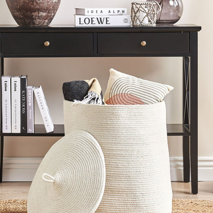 Storage Basket Cotton With Lid Off White Laundry Bin For Home Organization