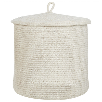 Set Of 2 Storage Baskets With Lid Off White Cotton Striped