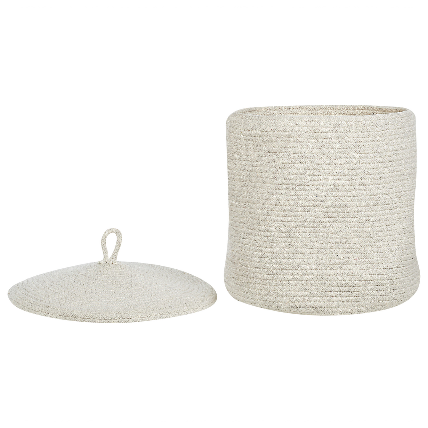 Set Of 2 Storage Baskets With Lid Off White Cotton Striped