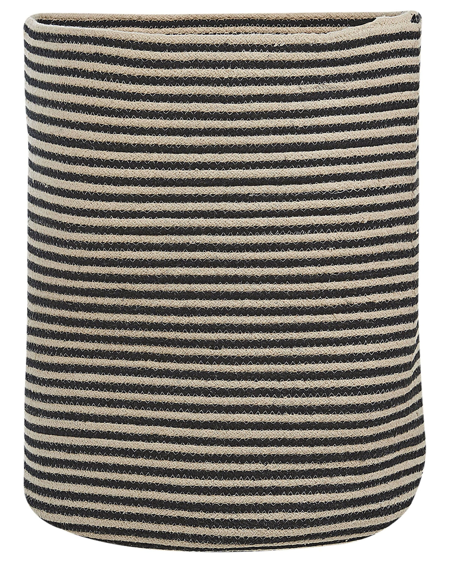 Storage Basket Beige And Black Cotton Striped Laundry Bin Large Capacity