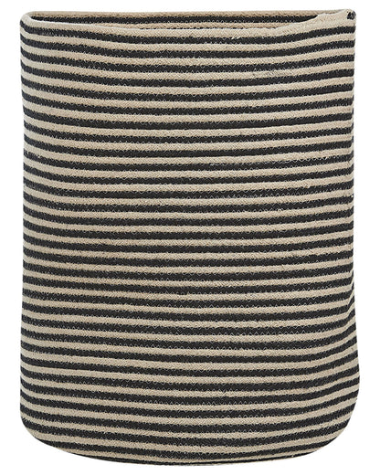 Storage Basket Beige And Black Cotton Striped Laundry Bin Large Capacity