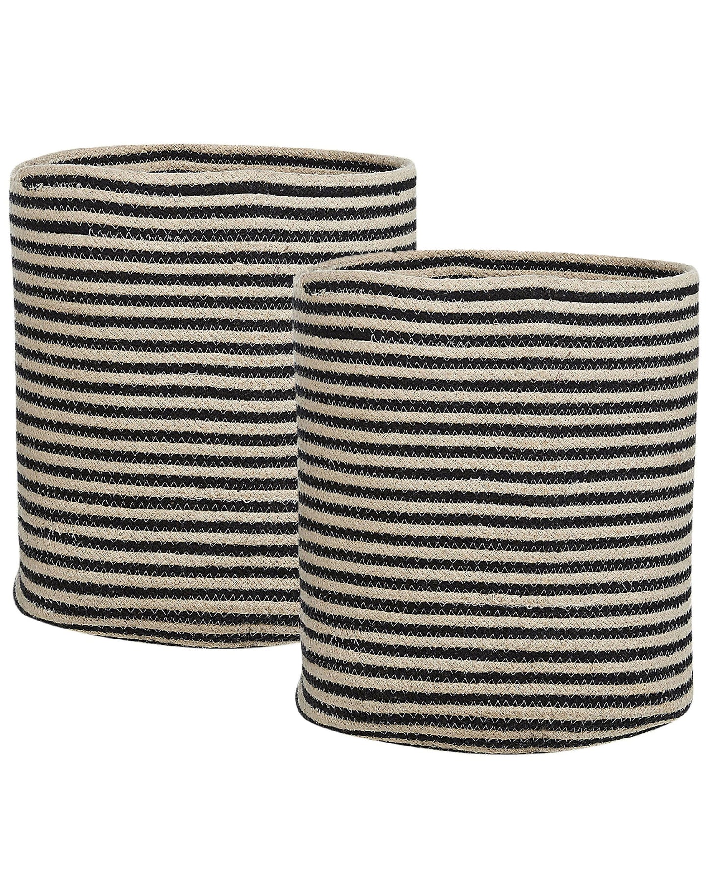 Set Of 2 Storage Baskets Beige And Black Cotton Striped