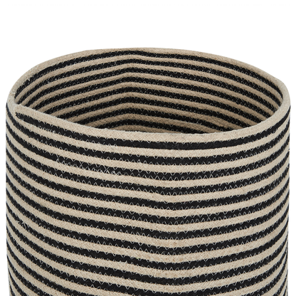 Set Of 2 Storage Baskets Beige And Black Cotton Striped