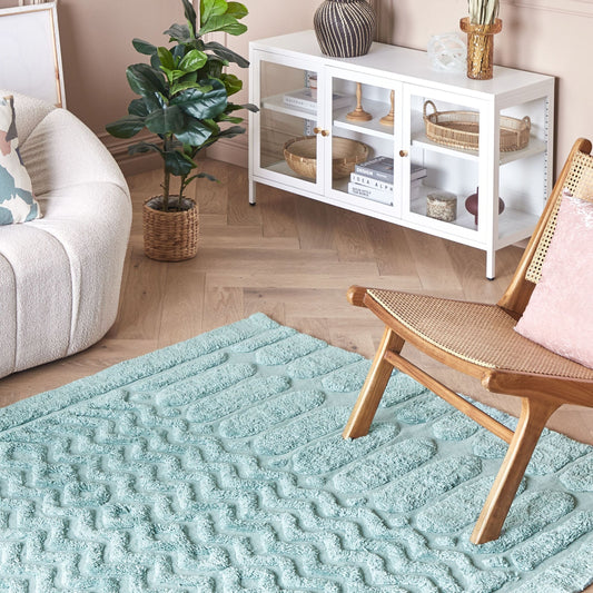 Mint Cotton Area Rug 160 x 230cm Hand Tufted Shaggy Geometric Boho Living Room