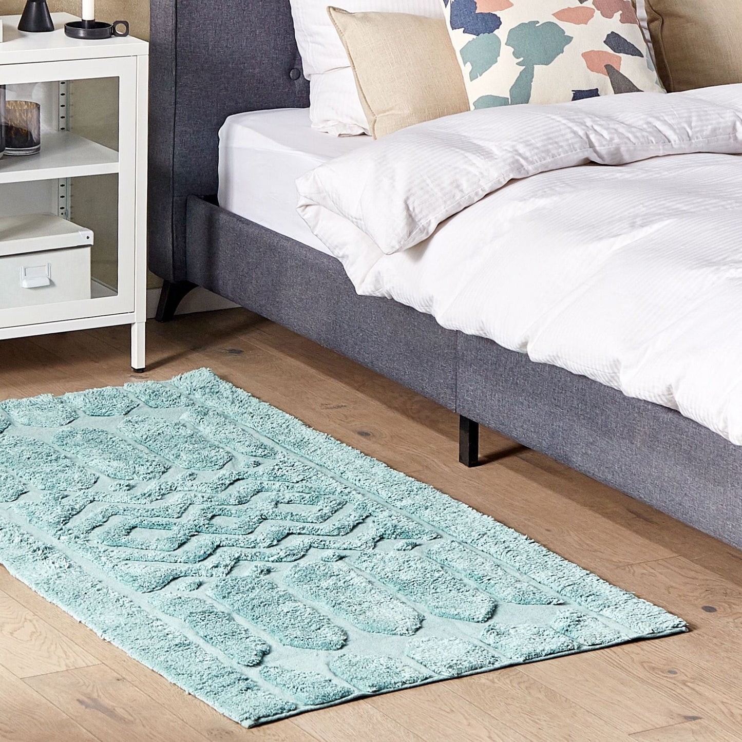 Mint Cotton Area Rug Hand Tufted Geometric Shaggy 80 x 150cm