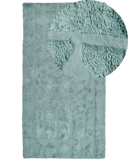 Mint Cotton Area Rug Hand Tufted Geometric Shaggy 80 x 150cm
