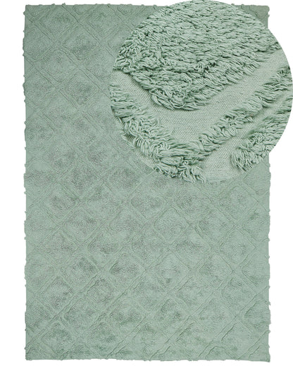 Area Rug Green Cotton 160 x 230cm Geometric Hand Tufted