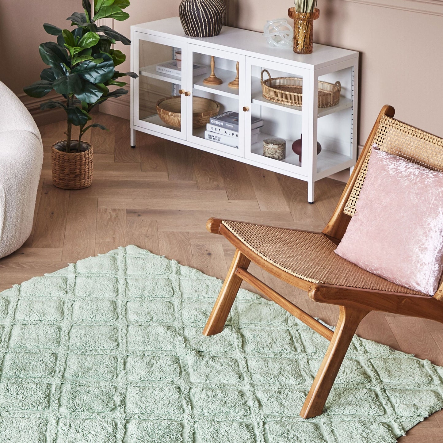Green Geometric Hand Tufted Area Rug 140 x 200cm