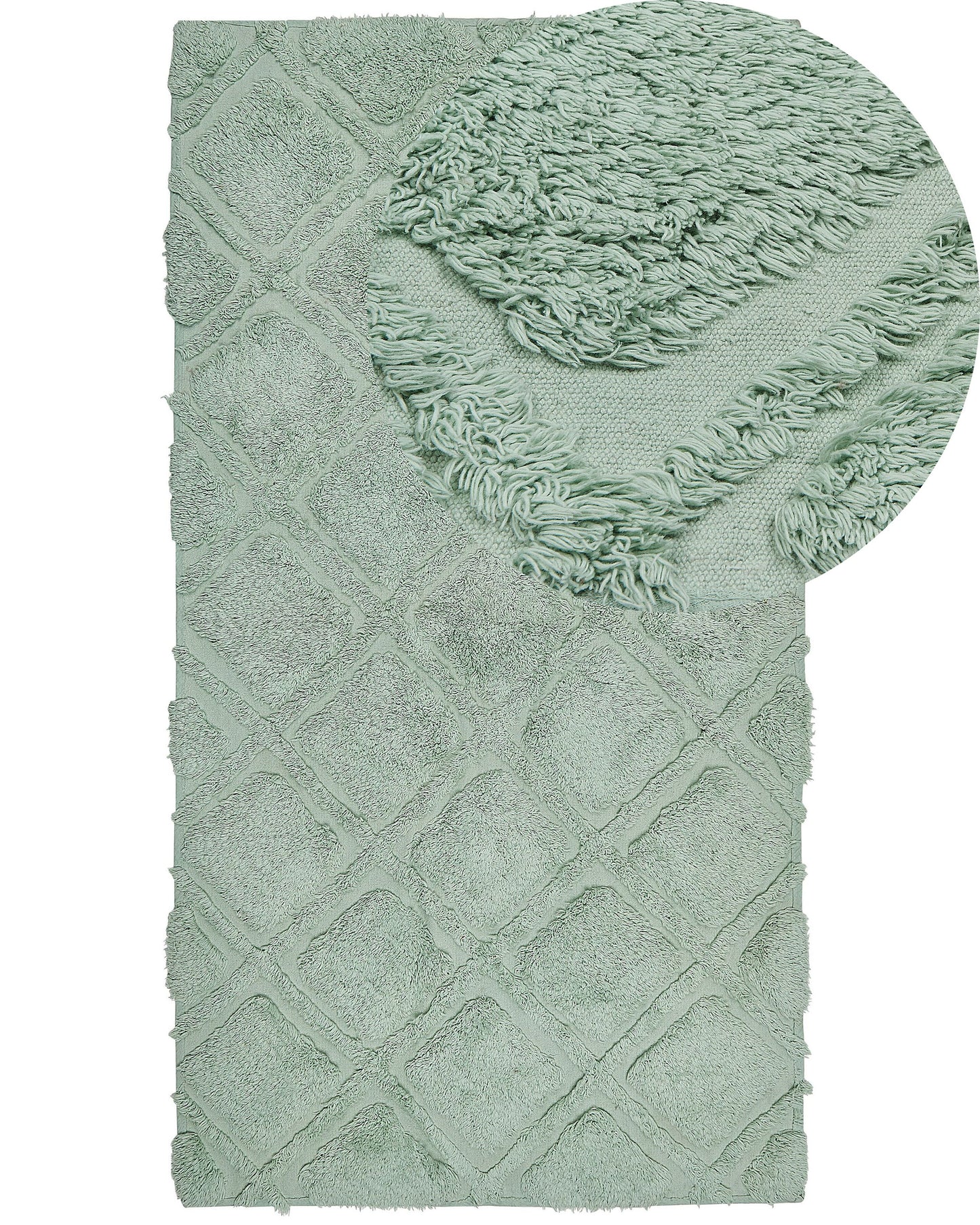 Green Cotton Area Rug 80 By 150cm Hand Tufted Geometric Shaggy Design Pattern