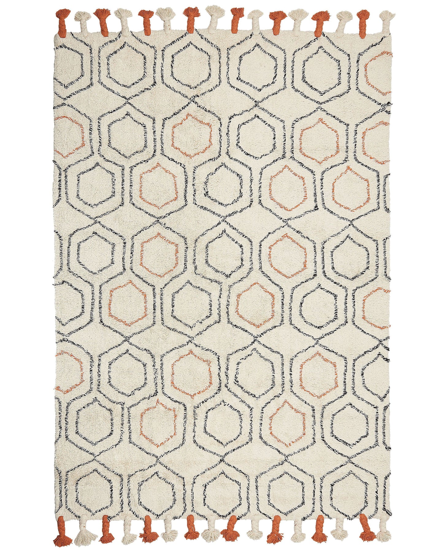 Rug 160 x 230cm Tufted Cotton Geometric Beige Orange Tassels