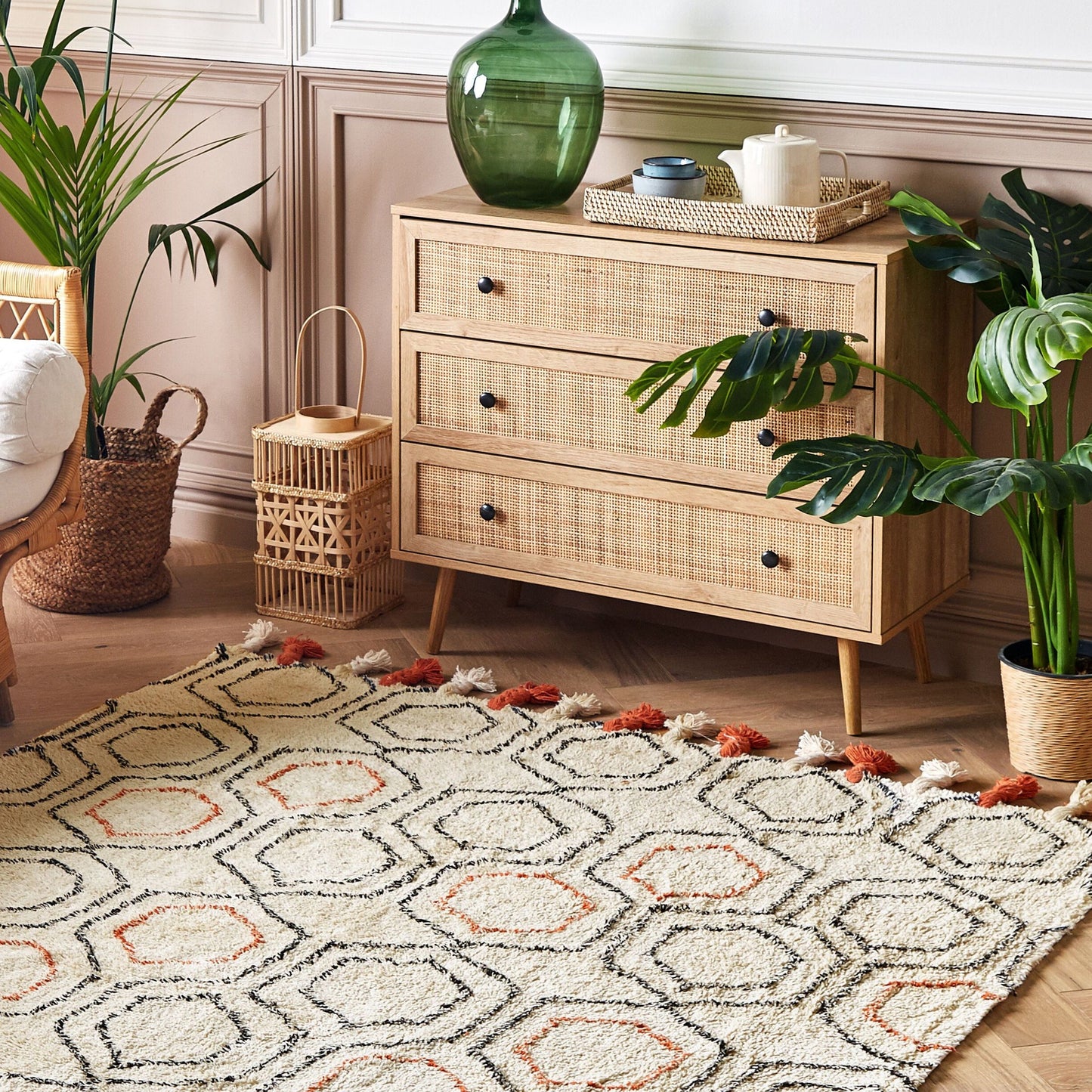 Cotton Hand Tufted Shag Area Rug Beige Orange 140 x 200