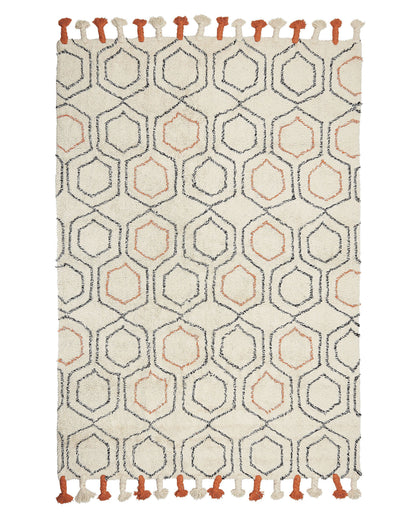 Cotton Hand Tufted Shag Area Rug Beige Orange 140 x 200