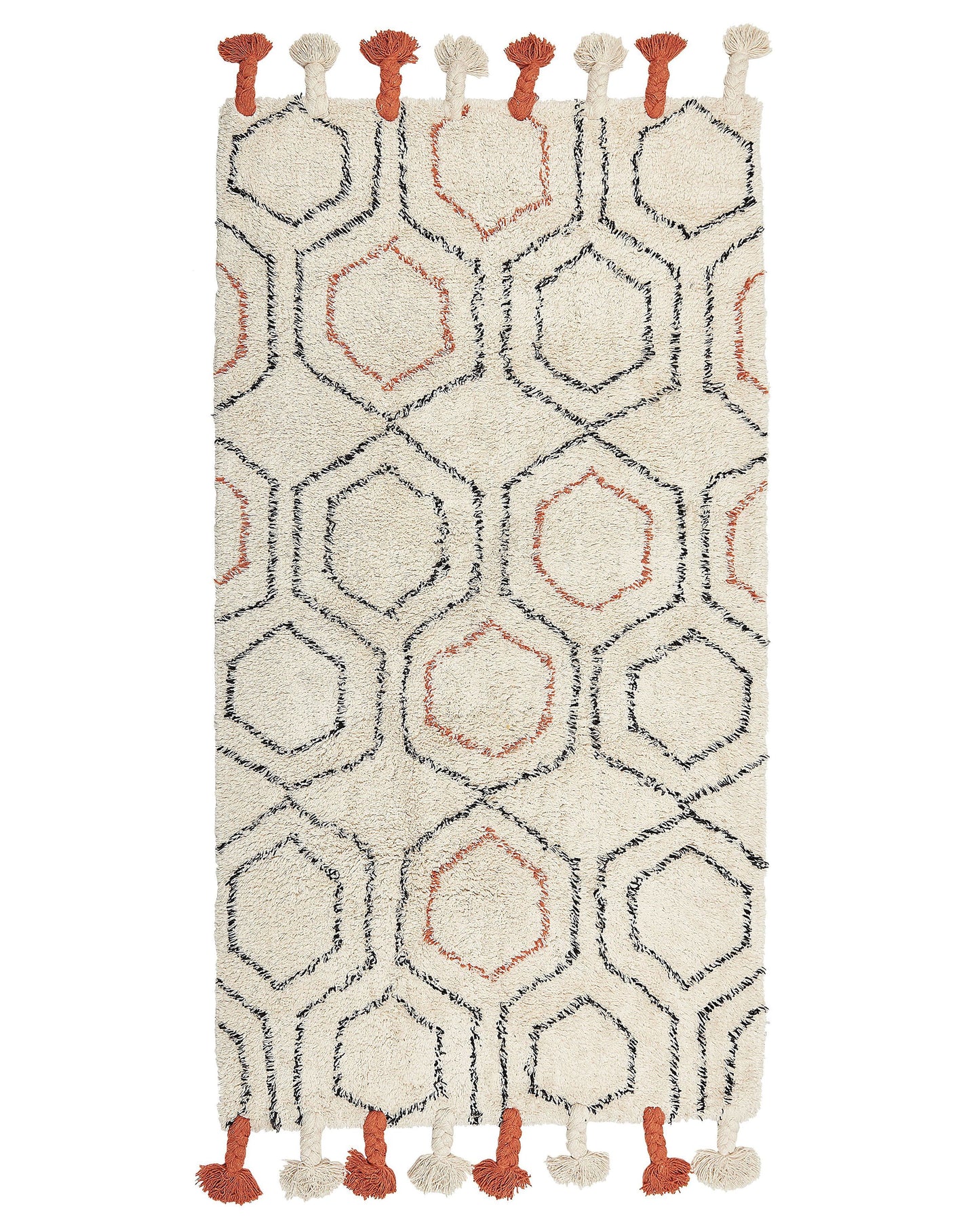 Boho Living Geometric Cotton Area Rug Beige Orange 80 x 150 Hand Tufted