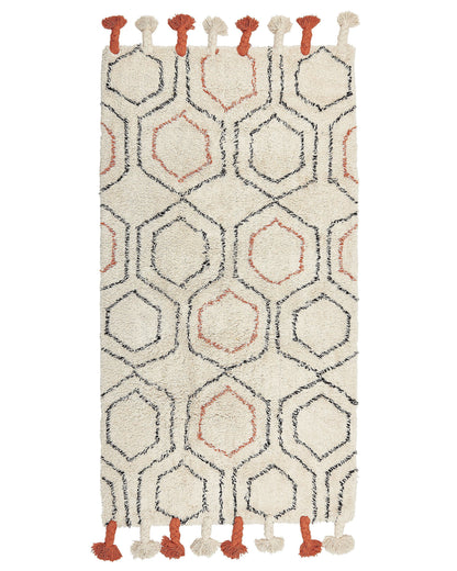 Boho Living Geometric Cotton Area Rug Beige Orange 80 x 150 Hand Tufted