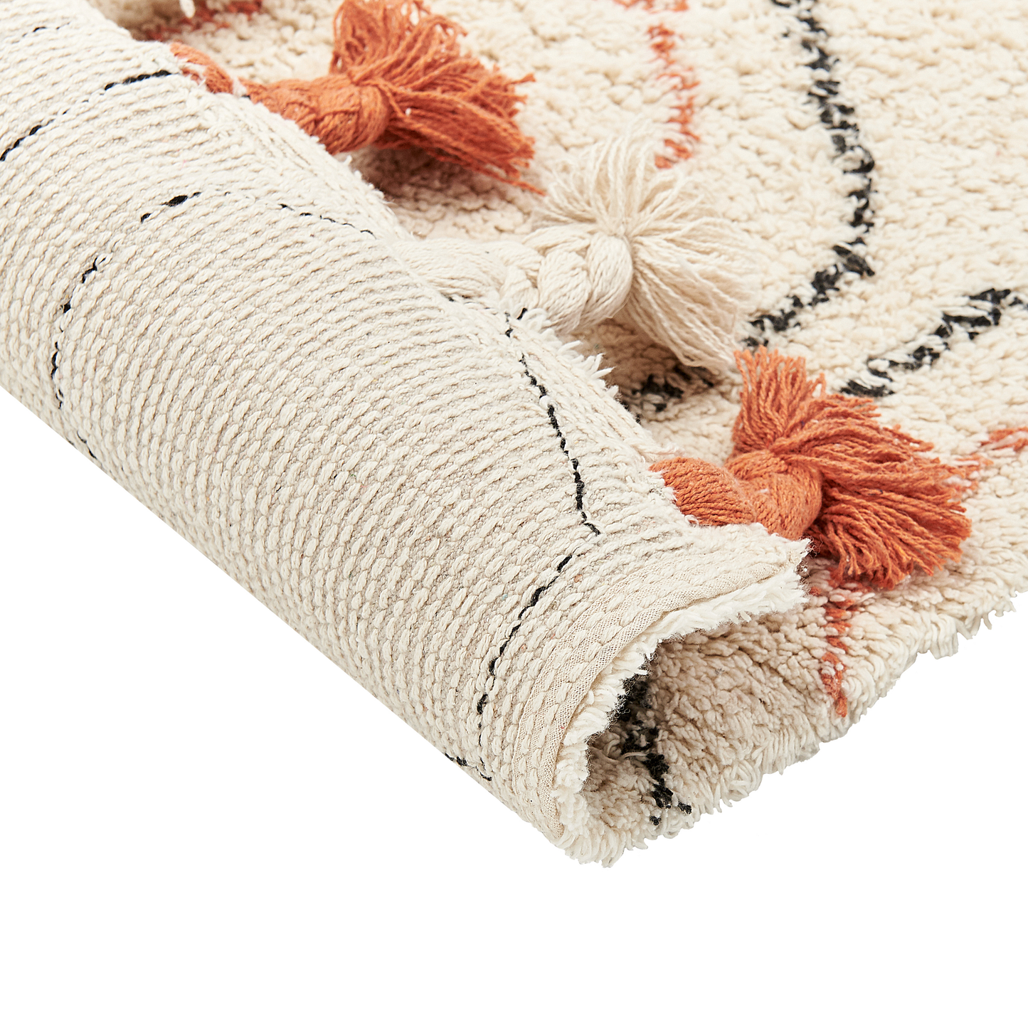 Boho Living Geometric Cotton Area Rug Beige Orange 80 x 150 Hand Tufted