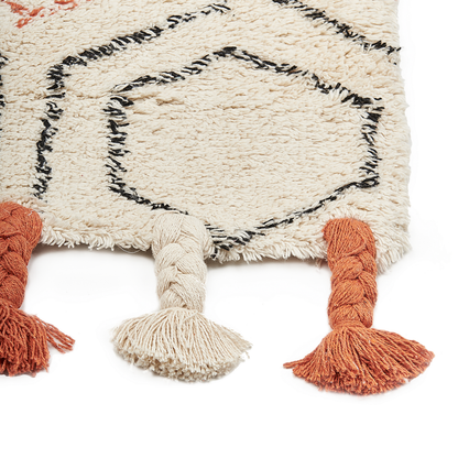 Boho Living Geometric Cotton Area Rug Beige Orange 80 x 150 Hand Tufted
