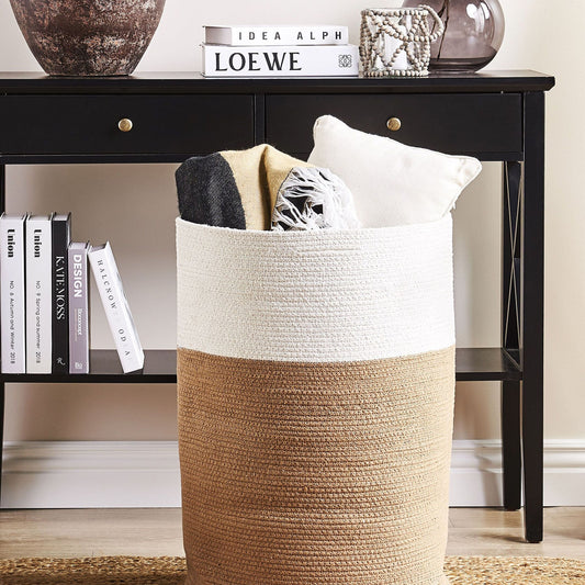 Storage Basket Braided Beige White Hamper