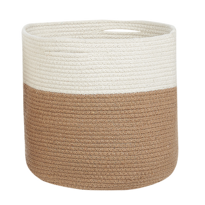 Set Of 2 Cotton Braided Storage Baskets Beige And White Laundry Hamper Fabric Bin