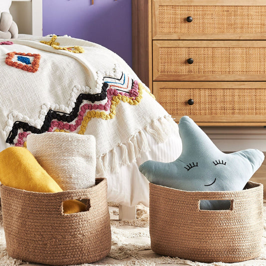 Everhome Braided Cotton Storage Baskets Set Of 2 Beige Laundry Hamper Toy Bin With Handles