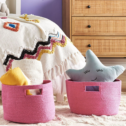 Pink Braided Storage Baskets Set of 2