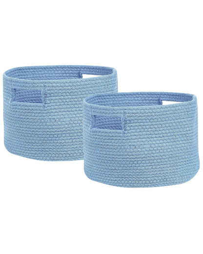 Blue Braided Cotton Rope Storage Baskets 2 Pack Handles