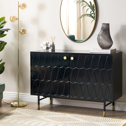 Brand Sideboard Black MDF Two Door Cabinet With Gold Legs