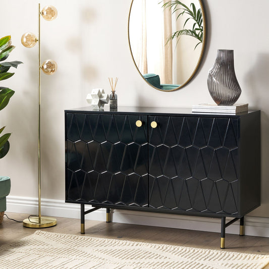 Brand Sideboard Black MDF Two Door Cabinet With Gold Legs