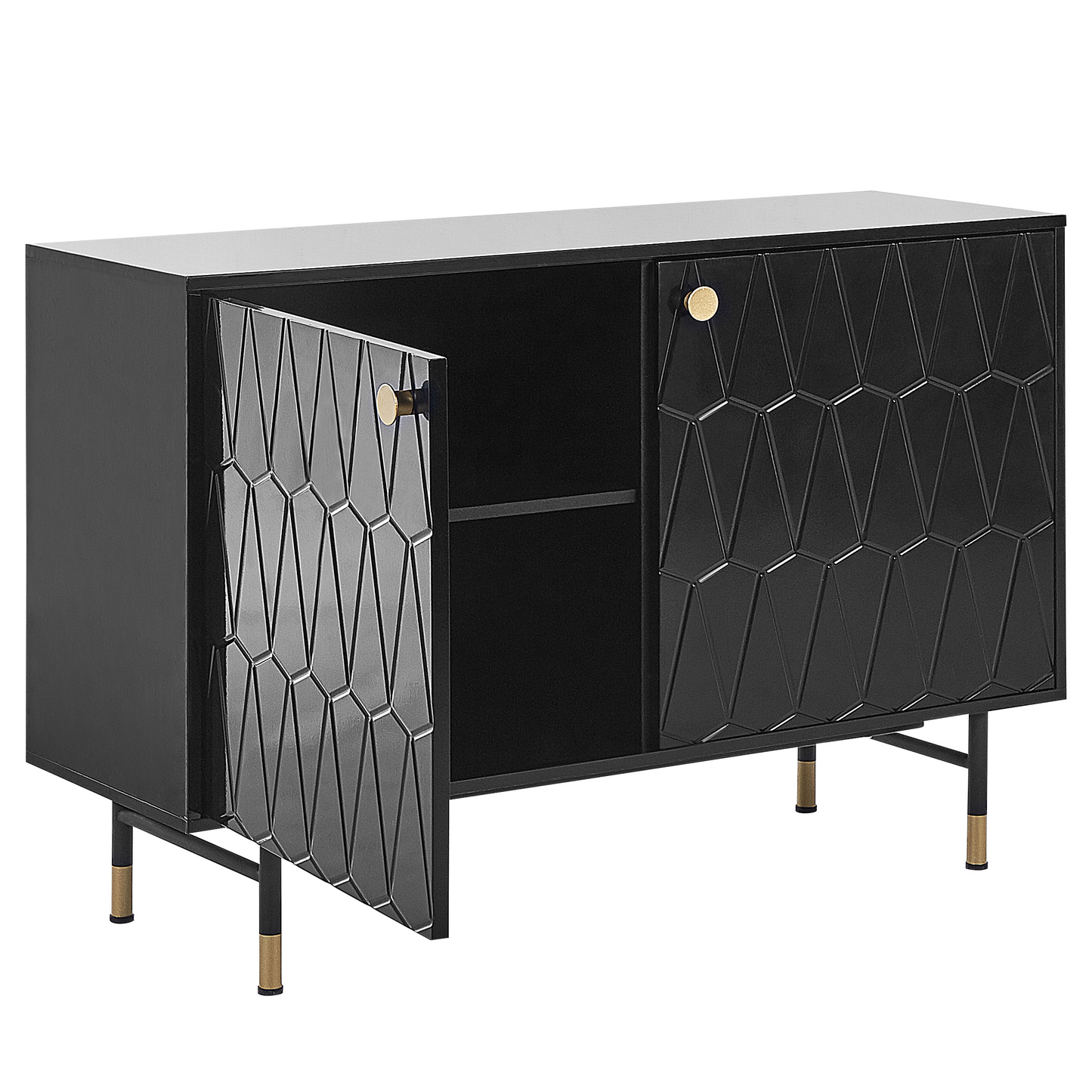 Brand Sideboard Black MDF Two Door Cabinet With Gold Legs