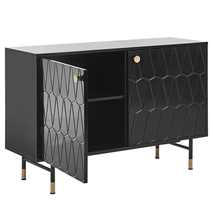 Brand Sideboard Black MDF Two Door Cabinet With Gold Legs