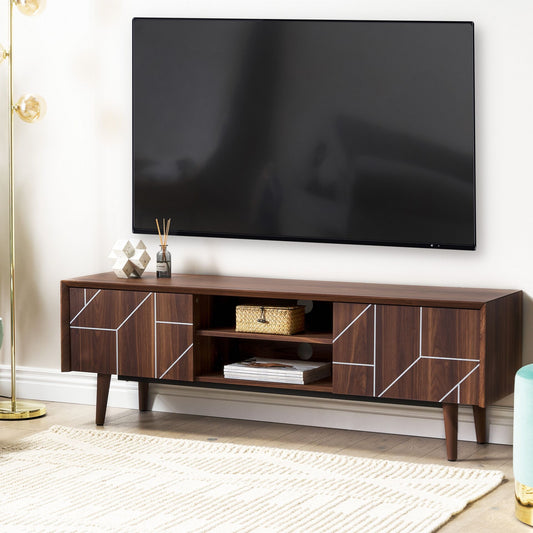 Dark Brown TV Stand For 70 Inch TVs With 2 Cabinets