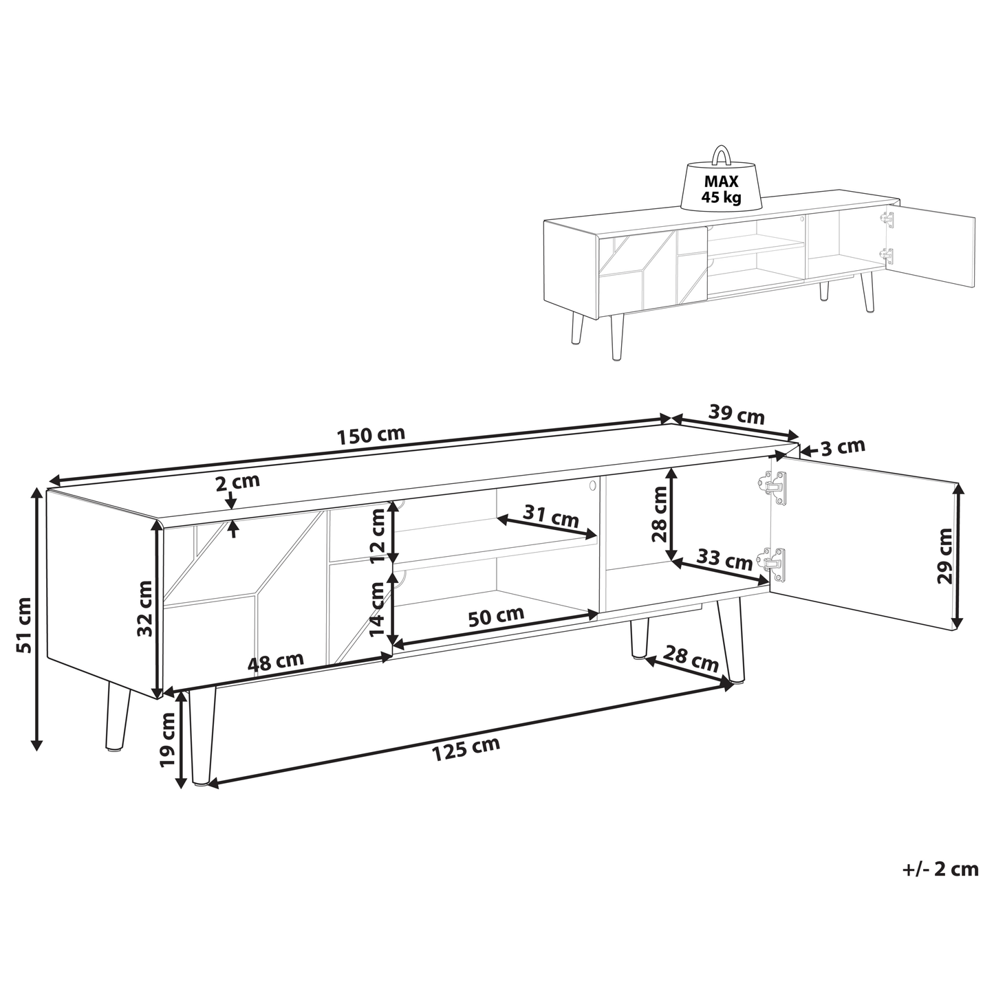 Dark Brown TV Stand For 70 Inch TVs With 2 Cabinets