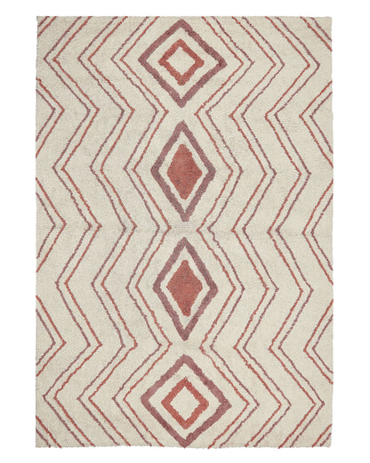 Geometric Hand Tufted Area Rug 140 x 200 Beige Pink Cotton Shag