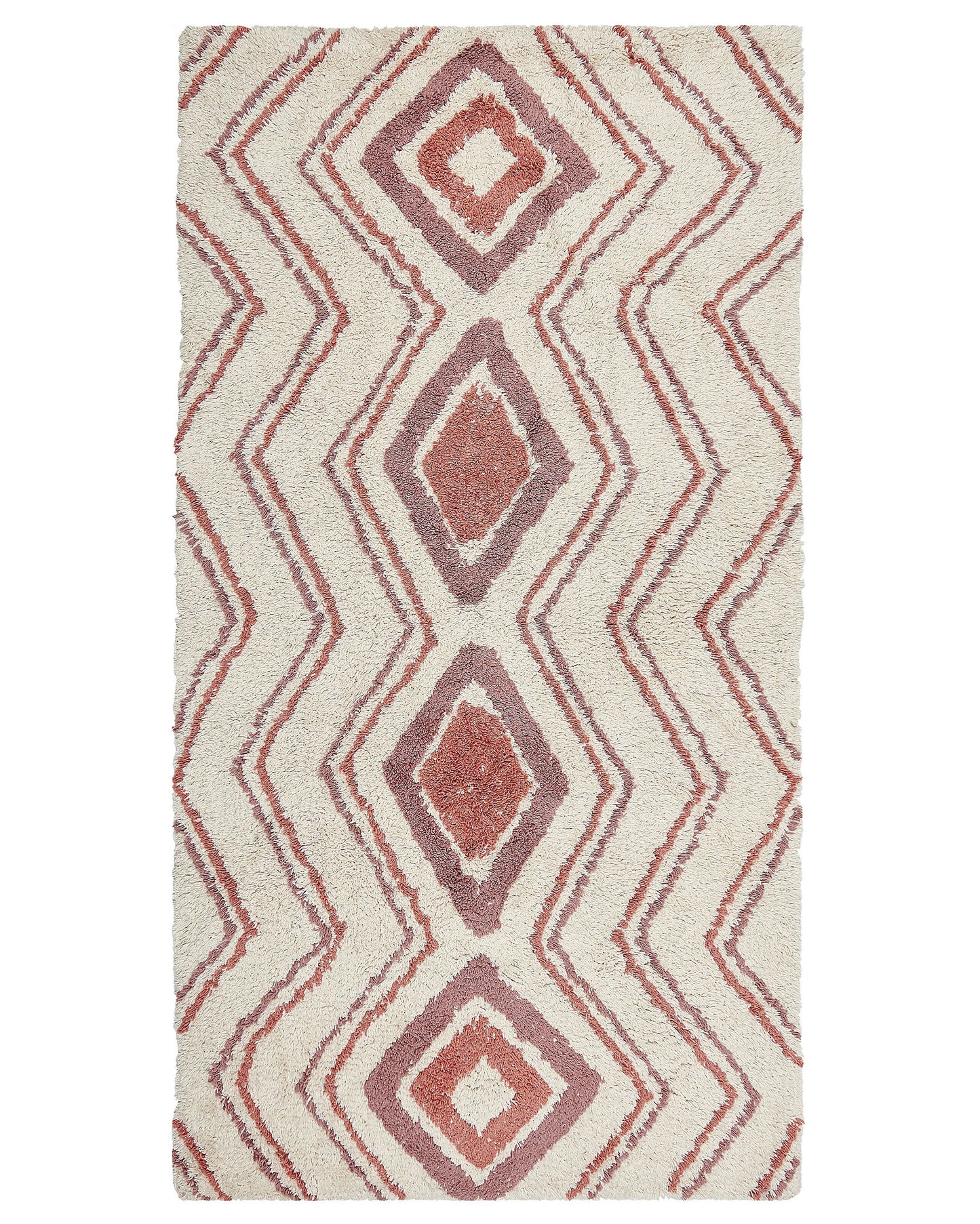 Geometric Hand Tufted Cotton Area Rug 80 x 150cm Beige Pink Shaggy Boho Living Room