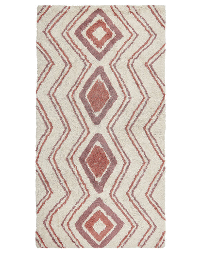 Geometric Hand Tufted Cotton Area Rug 80 x 150cm Beige Pink Shaggy Boho Living Room