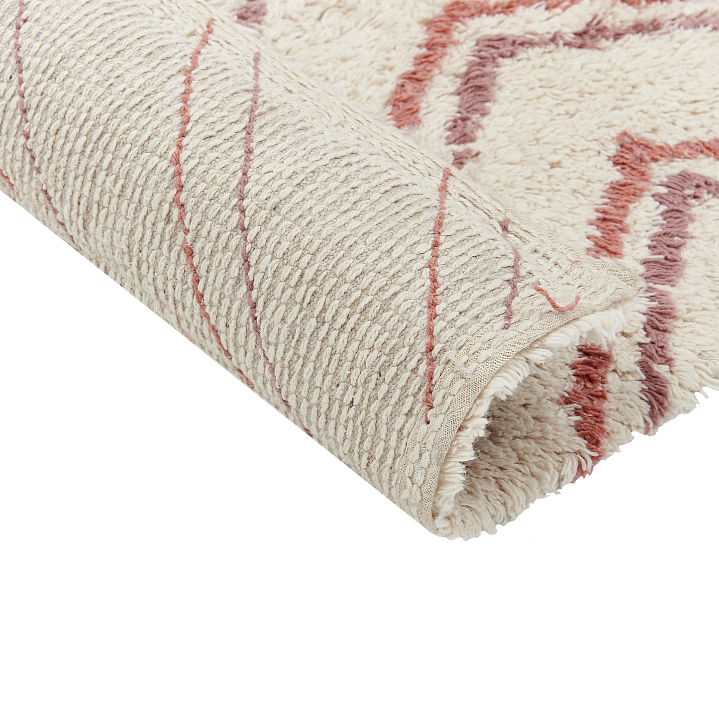 Geometric Hand Tufted Cotton Area Rug 80 x 150cm Beige Pink Shaggy Boho Living Room